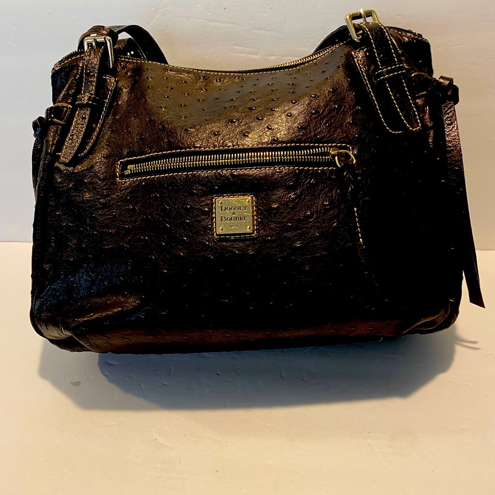 Dooney & Bourke Ostrich Print Brown Leather Vintage Handbag Great Condition